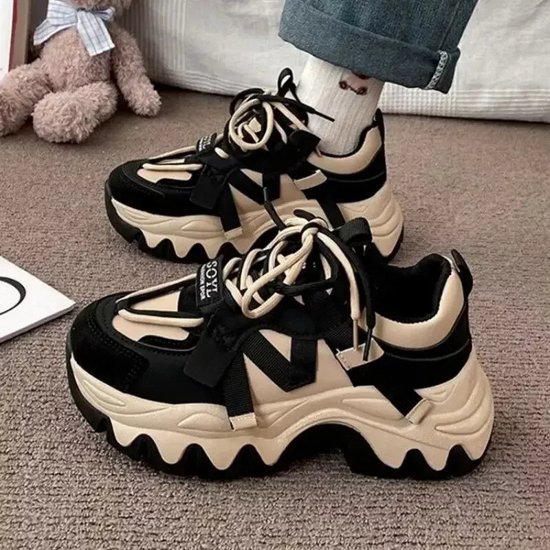 Thick-Base Black & Cream Sneakers