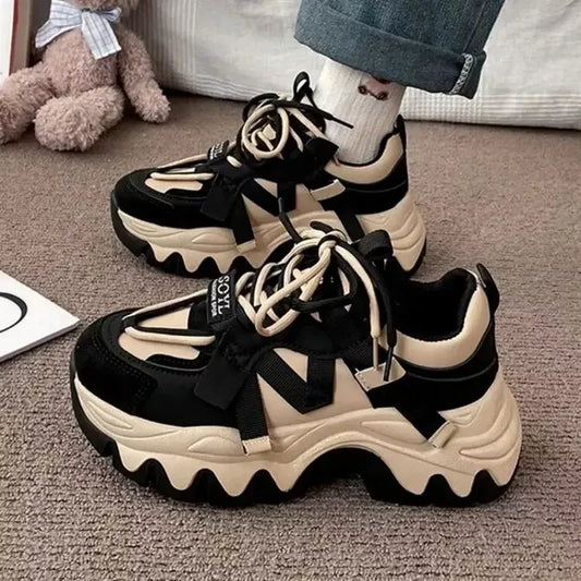 Thick-Base Black & Cream Sneakers